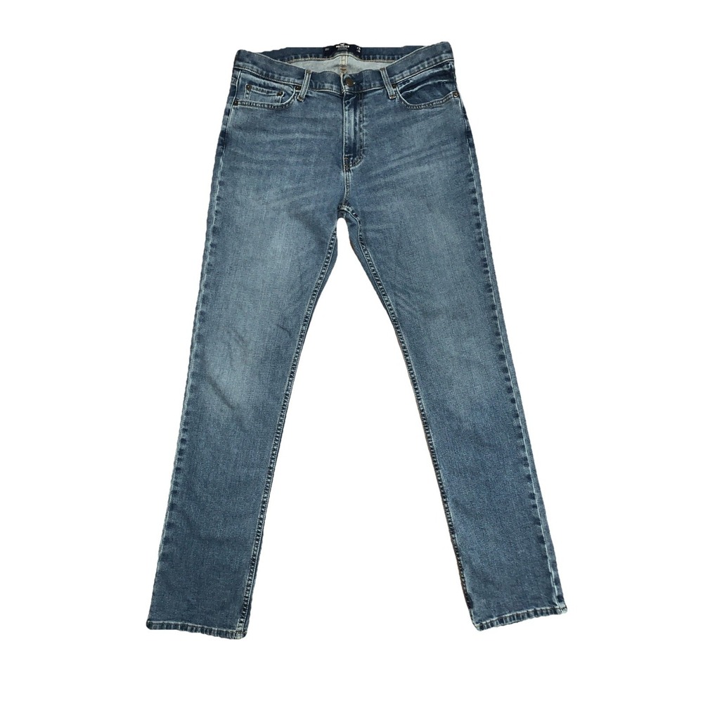 Hollister Jeans Mens 34x34 Epic Flex Straight Leg Medium Wash Denim whiskered